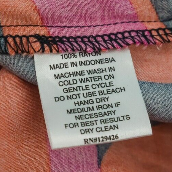 Escapada Size Medium M Blue Pink Print Split V Neck Cut Out Sleeve Tunic Top - Picture 5 of 6